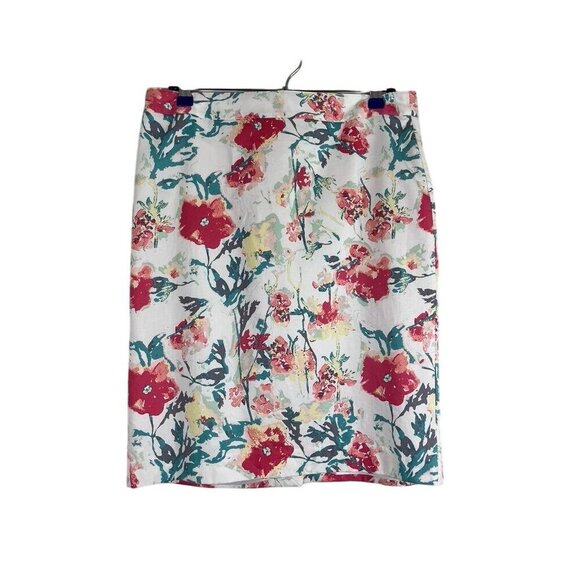 Van Heusen Dresses & Skirts - Van Heusen Coastal Skirt 8 White Pencil Floral Preppy Euro Summer Preppy Classic